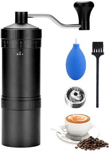 Pasdrucn Kaffekvarn manuell med konisk kvarn, kaffekvarn hand, kaffekvarn manuell konisk kvarn, kaffekvarn med kvarn i rostfritt stål, handkaffekvarn med trähandtag, handkaffekvarn (svart)