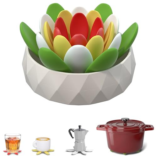Readaeer Sottopentola in Silicone Antiscivolo – Set da 4 Pezzi Pieghevoli a Forma di Fiore, Resistenti al Calore, Eleganti e Decorativi, Multiuso per Piatti Caldi e Pentole da Cucina