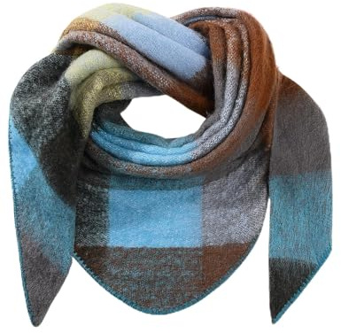 Voqeen halsduk dam vinter triangulär halsduk lång tartan triangel halsduk wrap tjock varm damer halsduk mjuk stola vinterhalsduk filt för kvinnor, Svart - blå, 195 x 135 cm