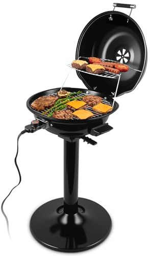 Electric Grill, CUSIMAX Electric Indoor/Outdoor Grill, 1600W Portable BBQ with Lid for Indoor & Outdoor Use, Adjustable Heat, Removable Stand Grill for Cookouts, BBQ Gatherings, Small Spaces