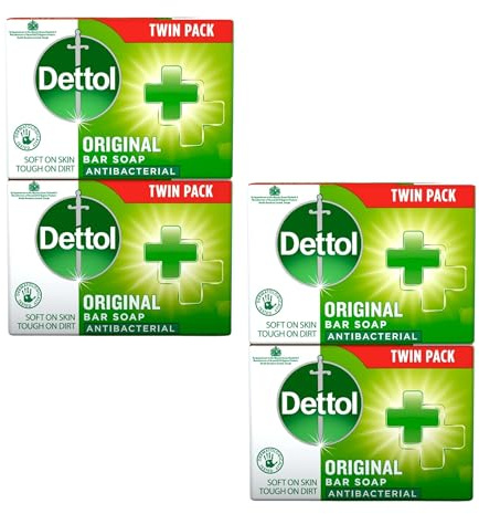 Dettol Original Jabón Antibacterial 100 g – Limpieza Profunda y Protección Antibacteriana para Manos y Cuerpo – Higiene y Frescor Diario - Pack Laborawi (4 x 100g)
