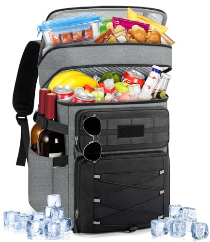 RAINSMORE Zaino Frigo Termico 30L a Doppia Zona Antiperdite Impermeabile Grande Borsa Frigo Zaino Termico Porta Pranzo per Picnic Spiaggia Grigio