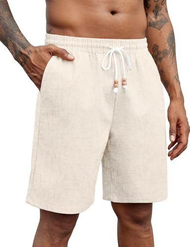 COOFANDY Linneshorts för män sommarshorts casual semester korta byxor strandbyxor med elastisk midja