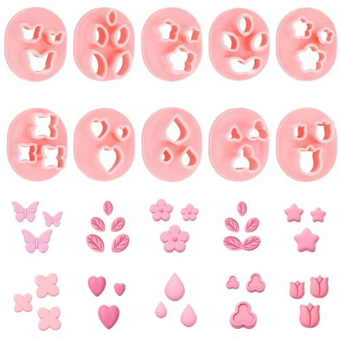 10 stycken polymerlera kakskärare örhängen mini vår lerskärare polymer 10 former mini blomblad kakmått av polymerlera för örhängen smyckestillverkning gör-det-själv-hantverk