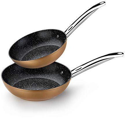 MONIX Copper | Set mit 2 Bratpfannen 20–24 cm, Kupferoptik, antihaftbeschichtetes geschmiedetes Aluminium mit Titanpartikeln, für alle Herdarten, auch Induktion