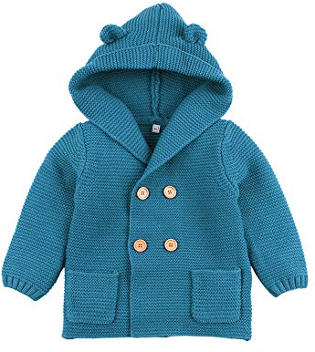 VICROAD Baby Cardigan Hooded Coats Boys Girls Knitted Jackets Warm Sweater Outwear, Blue, 6-12 Months/80 cm