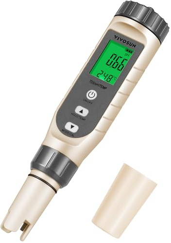 VIVOSUN 3-in-1 Digital pH Meter with ATC, ±0.1 pH Accuracy Water Quality Tester, 0-14.0 pH Measurement Range for Hydroponics, Household Drinking, Pool and Aquarium