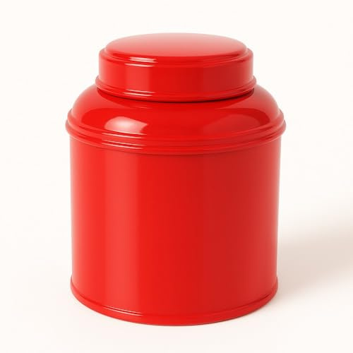 Boîte à thé rouge vif empilable 80–100 g – Fer blanc qualité alimentaire | Double couvercle hermétique | Fabriquée en France | Boîte ronde durable pour thé, infusion, épices