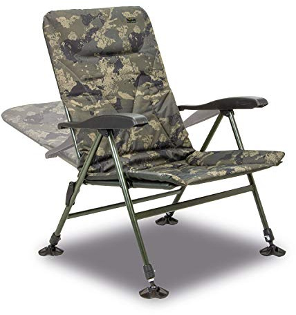 Solar Tackle Camo Reclining Carp Fishing Chair with Arms, Adjustable Legs with Solar Mud Feet and Seven-Point Arm Rest, Padded Lightweight Camping Chair, Premium Camping and Fishing Accessories