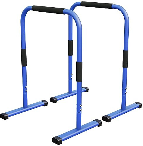 GORILLA SPORTS® Dip Barren - 2er Set, 68 x 45 x 94 cm, bis 200 kg, Rutschfest, Stahl, Farbwahl - Parallettes, Dip Station, Push Up Bars, Calisthenics, Fitness (Blau)
