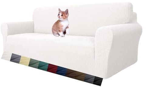 MAXIJIN Funda Elástica para Sofá de 3 Plazas, 1 Pieza Fundas de Sofá para Sala de Estar Jacquard Protector de Muebles (3 Plaza, Blanco)