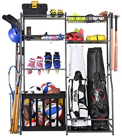 Mythinglogic Garage Sports Equipment Storage, 2 Golf Bag Storage Stand and Other Sports Equipment Storage Rack, Garage Organizer System