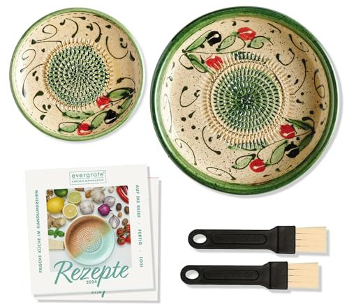 evergrate Geniales Duo: Tellerreibe + Dipschale Motiv Duna mit 2 Küchenpinsel und 2 Rezepthefte
