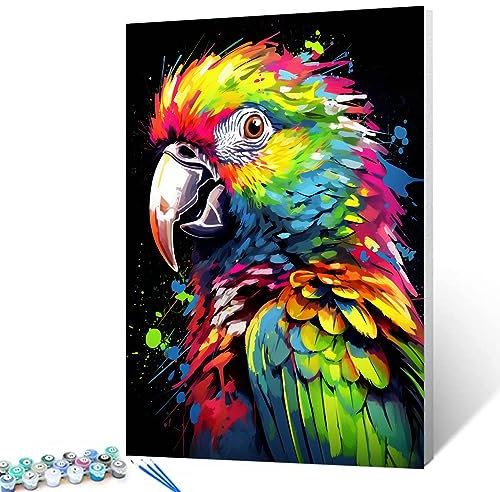 Tucocoo Malen-nach-Zahlen-Set, Motiv: Papageien-Portrait, 40x50cm, Leinwand, DIY, digitales Ölgemälde für Erwachsene, mit Pinseln und Acrylpigmenten–Graffiti-buntes Tierbild für Heimdekor, Geschenke