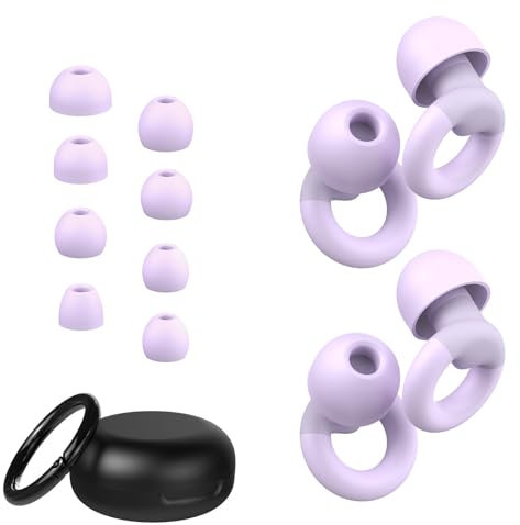 JUSTRVN Lot de 2 paires de bouchons d'oreilles réutilisables pour réduire le bruit de 25 dB à 30 dB avec 8 embouts auriculaires, protection auditive douce pour concert, sensibilité au bruit, étude et