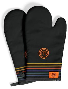 MasterChef Guanti da Forno, Presine Cucina alta Temperatura en Cotone, con Logo Oficial, Pratico Occhiello, 100% Cotone, Lavabile in Lavatrice, Taglia Unica, Multicolor