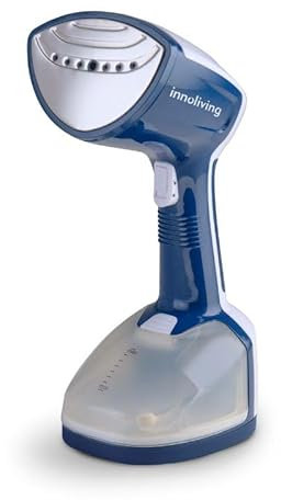 Innoliving Stiratrice Verticale INN-677, Ferro a vapore da viaggio, 1500 W, Piastra in Acciaio Inox 7 Fori, Vapore Continuo 25g/min, Serbatoio Removibile 350 ml, Blu
