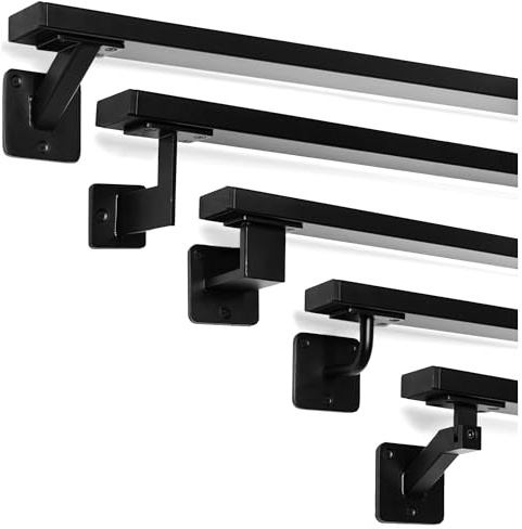 Natural Goods Berlin OBLONG - Set di corrimano in metallo nero, 5 pezzi di supporto per corrimano grande e 400 cm, ringhiera per scale verniciate a polvere, per interni ed esterni