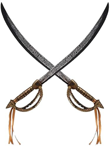 Lizzy 2 x Pirate Toy Sword/Cutlass (67.5cm) Reusable plastic | Long Antique Effect Swords World Book Day Halloween Pirate Fancy Dress Costume Accessory