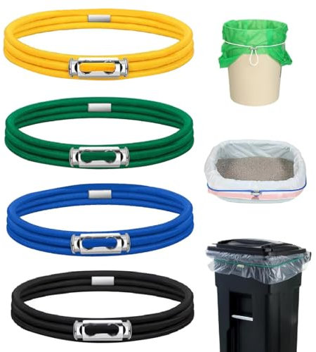 Elastici Gomma 4 Pezzi,Fasce per Sacchi Della Spazzatura da Cucina per Bidoni Della Spazzatura da 13 a 30 Galloni,Cinghie Elastiche per Tenere in Posizione i Sacchi Della Spazzatura (4 Colori)