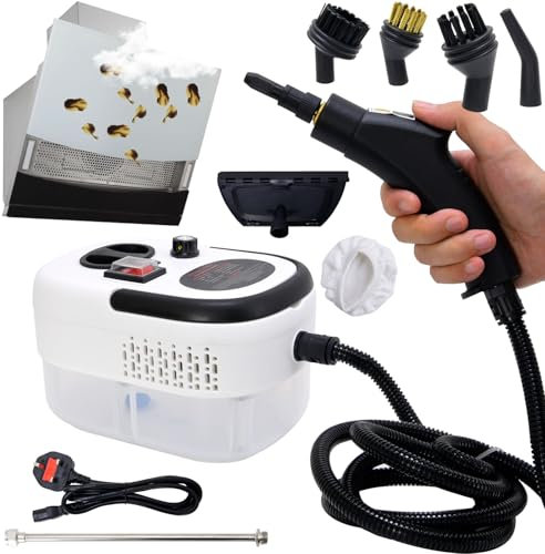 HENYEER Limpiador a vapor portátil, limpiador a vapor eléctrico de alta presión de 2500 W con 6 velocidades ajustables y 3 tipos de cabezales de cepillo, tanque de agua grande de 1200 ml