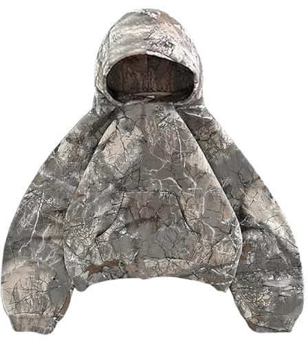 heyheyshine Oversized Leopard Print Hoodie Y2K Camo Zipper Cardigan, Camo Hooded, Medium