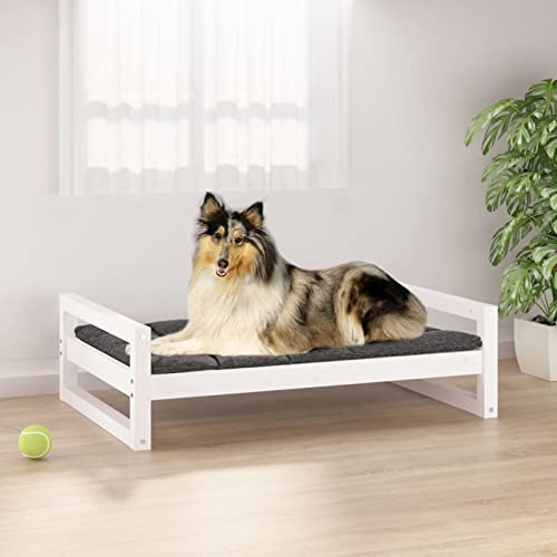 Homgoday Hundsäng hundsoffa hundsängar husdjurssoffa hundsoffa kattsoffa valpsäng husdjurssäng hundsovplats vit 95,5 x 65,5 x 28 cm massivt trä furu