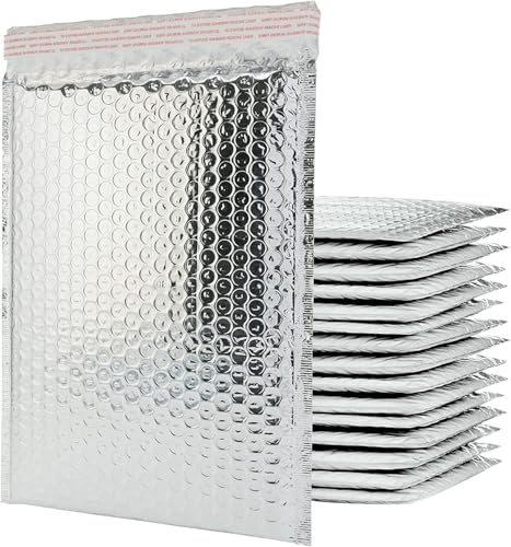 Bubble Mailers 12 Pack Silver Size B, D and F, Metallic Foil Bubble Mailers, Waterproof Self Seal Adhesive Shipping Bags, Cushioning Padded Envelopes for Shipping, Mailing, Packaging