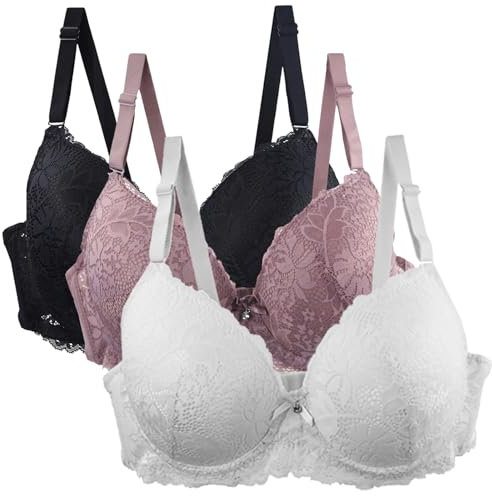 XCXC 3er-Pack Damen BH mit Bügel Push Up Spitzen Weich Bequemer Sexy Klassische BHS mit verstellbarem Träger Women Bra für Sport und Alltag