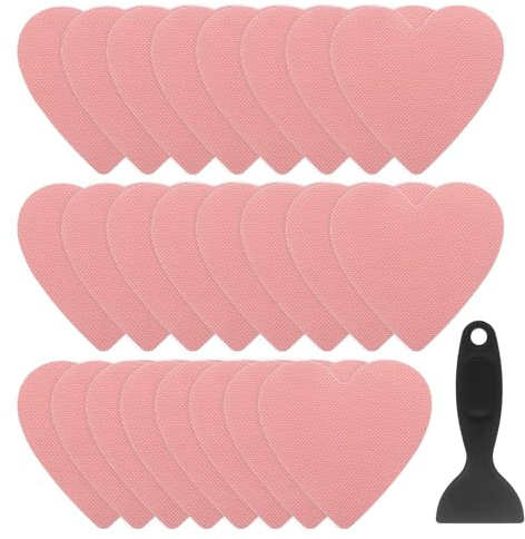 QUARKZMAN 24 Piezas de Pegatinas Antideslizantes para Bañera Ducha Piso 4 Cinta Adhesiva Antideslizante Estilo Corazón con Raspador para Baño Cocina Escalones de Bañera, Rosa