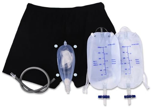 Sac d'urinoir masculin, Briefs d'incontinence pour hommes Ensemble, urinoir portable détachable avec sac à jambe d'urine et cathéter de collecteur d'urine en silicone pour hommes âgés/L