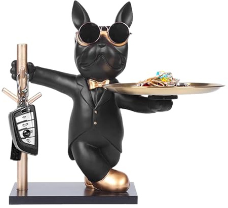 Statue De Bouledogue, Décoration De Sculpture De Plateau De Bouledogue Clé en Résine Figurine De Bouledogue Bol à Clés Boîte De Rangement De Bijoux De Bonbons pour Couloir Salon Bureau