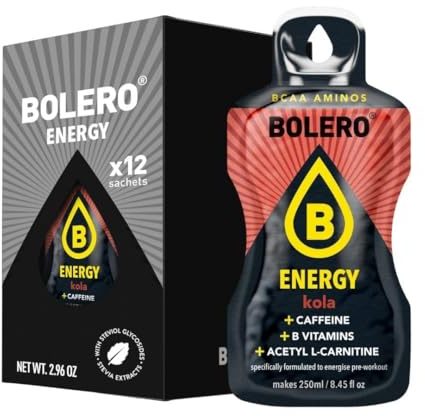 Bolero Energy 7 g x 12 sachets | Boisson en poudre sans sucre | Végan & sans gluten | Pour un mode de vie actif (12x7g, Cola)