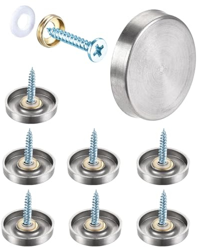 8PCS Juttzzei Screw Covers Caps, 22mm Mirror Screws with Decorative Cap Covers, Polished Stainless Steel Decorative Screws with Caps for Mirrors, Furniture Fittings, Glass, Tables, Wardrobes - Silver