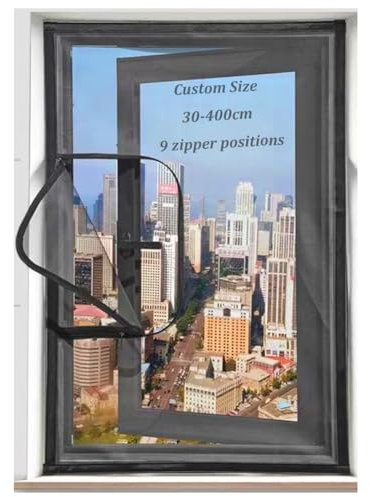 Custom Size Insect Mesh Mosquito Netting Fly Screen Curtain,Self-Adhesive Cat Protection Window Guard Net with Zipper,Keep Fresh Air Circulating