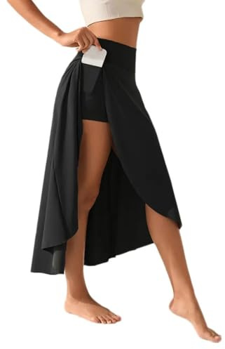 Jupe portefeuille pour femme avec volants et short intérieur - Jupe longue asymétrique avec taille haute et poches - Jupe de tennis et jupe de sport