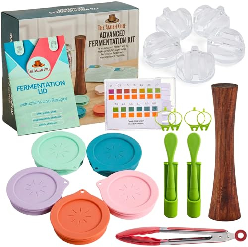 Advanced Fermentation Kit - Pickle Kit, Sauerkraut Making Kit Kimchi Container - Fermentation Airlock Lids for Wide Mouth Mason Jars by The Amish Chef