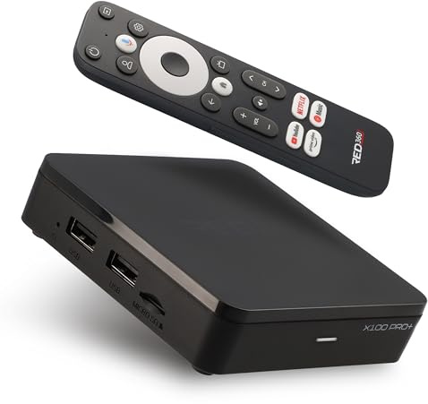 RED 360 X100 PRO+ 4K Streaming Box con Google TV OS, Android TV 12, Amlogic S905Y4, 2 GB RAM, 32 GB di memoria, WLAN 5, Bluetooth 5.0, HDMI 2.1