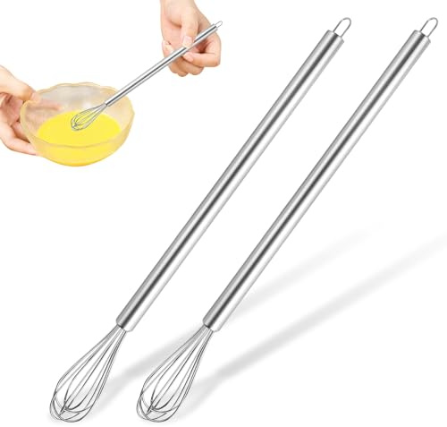 Lot de 2 mini fouet,Petit Fouet Cuisine avec poignée en Acier Inoxydable Fouet Cuisine pour Cuisine Accessoires Mélanger Fouetter Battre Faire Mousser et Remuer