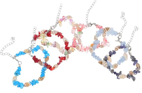 WATIIFUFU 6pezzi Bracciale da Spiaggia Conchiglia e Perle di Pietra Frantumata Regolabile per Donne Ispirato all Oceano per Vacanze alle Hawaii e Feste