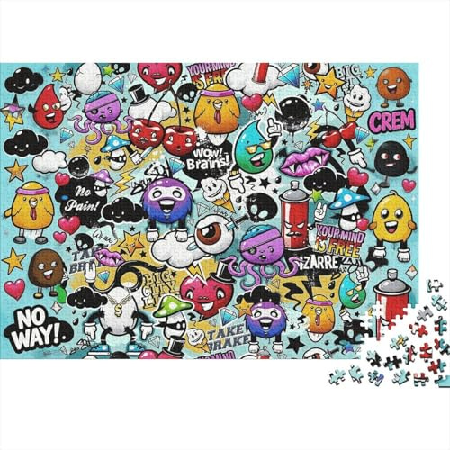 Graffiti klotter konst pussel 1 000 stycken återvunnet papper färgglada klistermärken vuxen pussel utvecklande pojke och flicka intelligens pedagogiskt spel för familj 70 x 50 cm/1 000 st