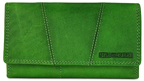 Belli Vintage Leder Damen Geldbörse Portemonnaie Geldbeutel Portmonee aus weichem Leder mit RFID in grün - 17,5x10x3cm (B x H x T)