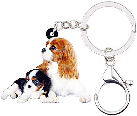 WEVENI Acrylic Cavalier King Charles Spaniel Keychain Gifts Cute Pet Dog Key Ring Ornament for Women Girls Bag Wallet Charms (Couple A)