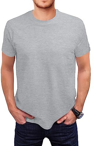 Love My Fashions Men's Round Neck Short Sleeves Plain T-Shirt Heather Grey