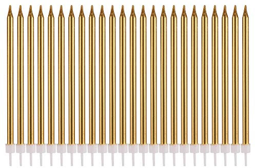 Candele metalliche con scritta Happy Birthday, alte e sottili, per torte di compleanno, decorazioni per feste di matrimonio (24 pezzi, oro metallizzato)