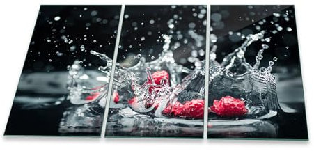 Herdabdeckplatte Abdeckung Ceranfeld Abdeckplatte Schneidebrett 3-Teilig 90x52 Obst Schwarz Rot Spritzschutz Glasplatte Ceranfeldabdeckung Schutz Herdschutz Sicherheitsglas Glasschneidebrett 3x30x52