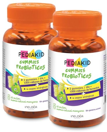 PEDIAKID - Gommes P'tit Biotic - Formule Naturelle au Délicieux Arôme de Pomme - Contribue à Enrichir la Flore Intestinale - Soutient les Défenses de l'Organisme - Lot de 2 piluliers