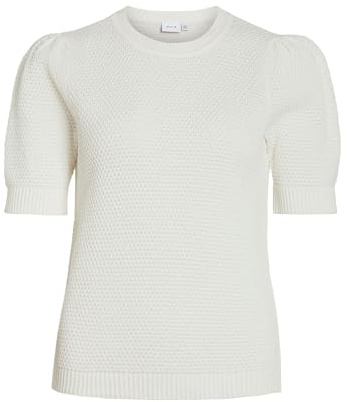 VIDALO O-Neck S/S Knit Top/SU - Noos, White Alyssum, M