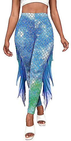 SEAUR - Women Leggings for Fitness Mermaid Leggings 3D Fish Scale Leggings High Waist Pants for Dance Party Festival