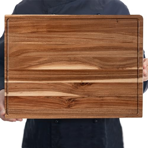 Extra Large Acacia Wood Cutting Board for Kitchen, 24 x 18 Inch Large Butcher Block Chopping Board with Juice Groove, Thick Wood Cutting Boards Carving Board for Turkey Meat Vegetables BBQ